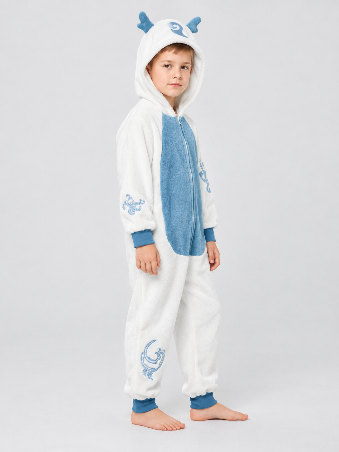 Kids' Hooded Pajama Jumpsuit with Blue Inserts
