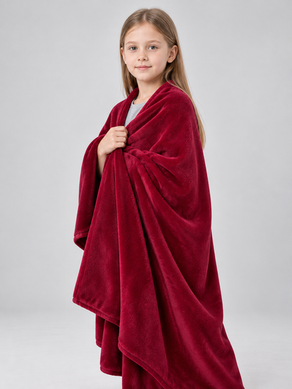 Burgundy-Red Fleece Blanket with a Fuzzy Surface