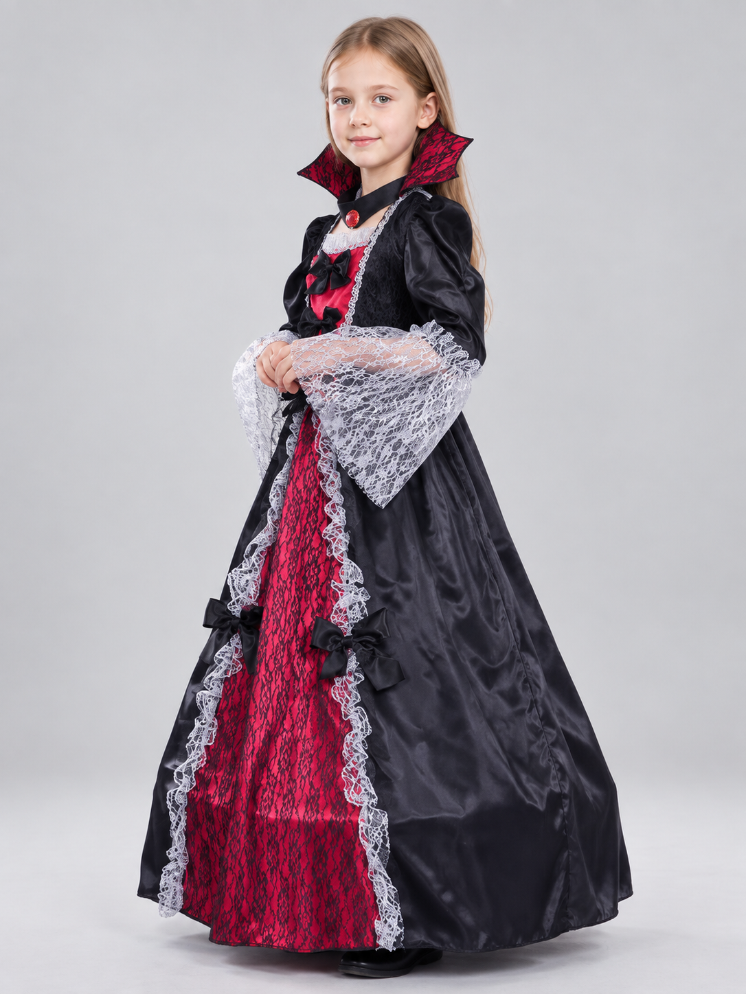 Children's Vampire Costume with Red Bow side view