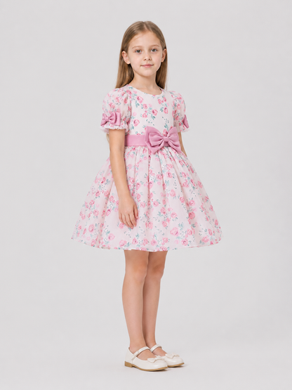 Dressy “Princess” Dress with Floral Print and Bow