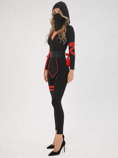 Black Hooded Ninja Jumpsuit Costume for Cosplay