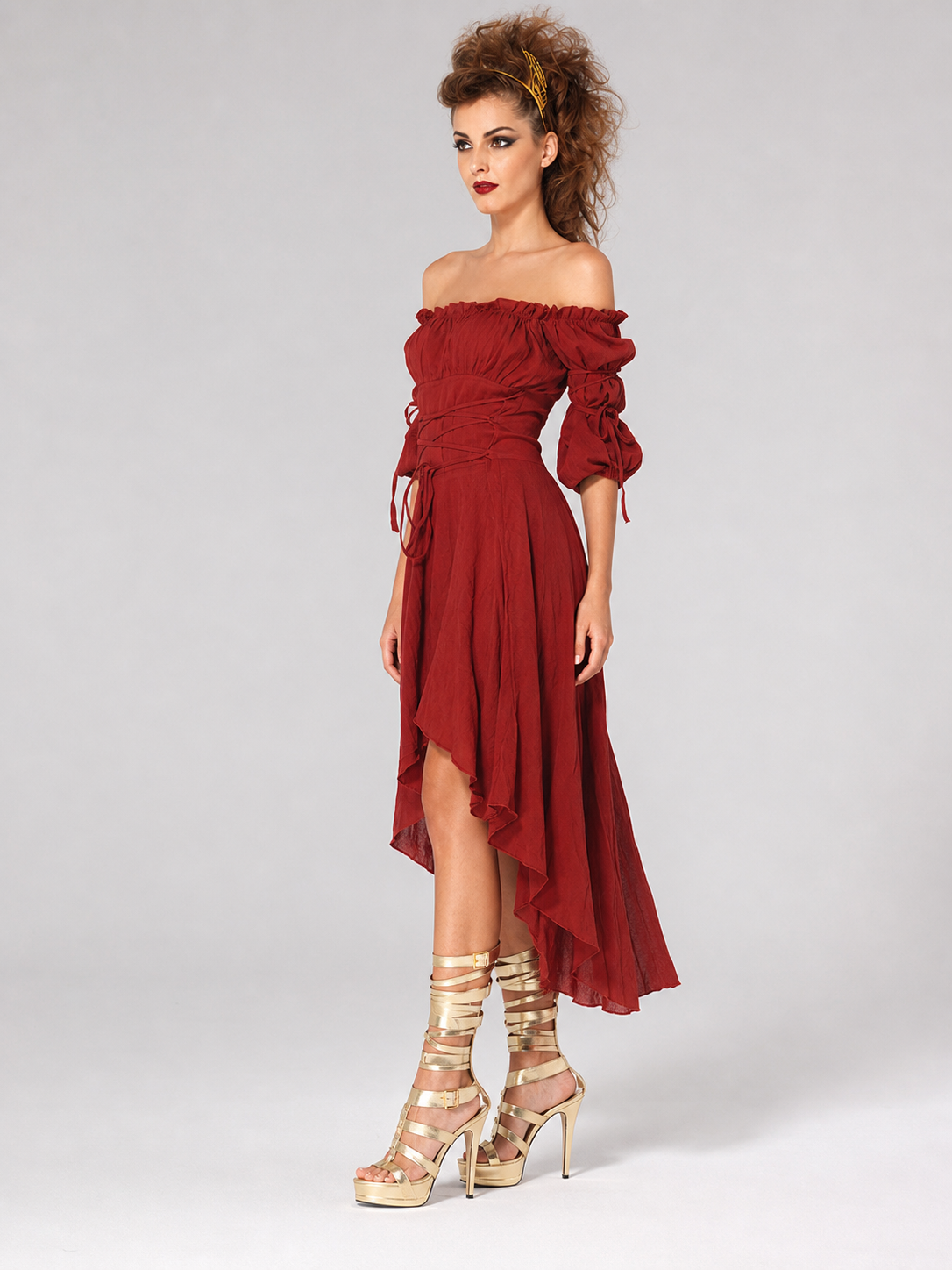 Retro Stage Dress with Asymmetrical Skirt