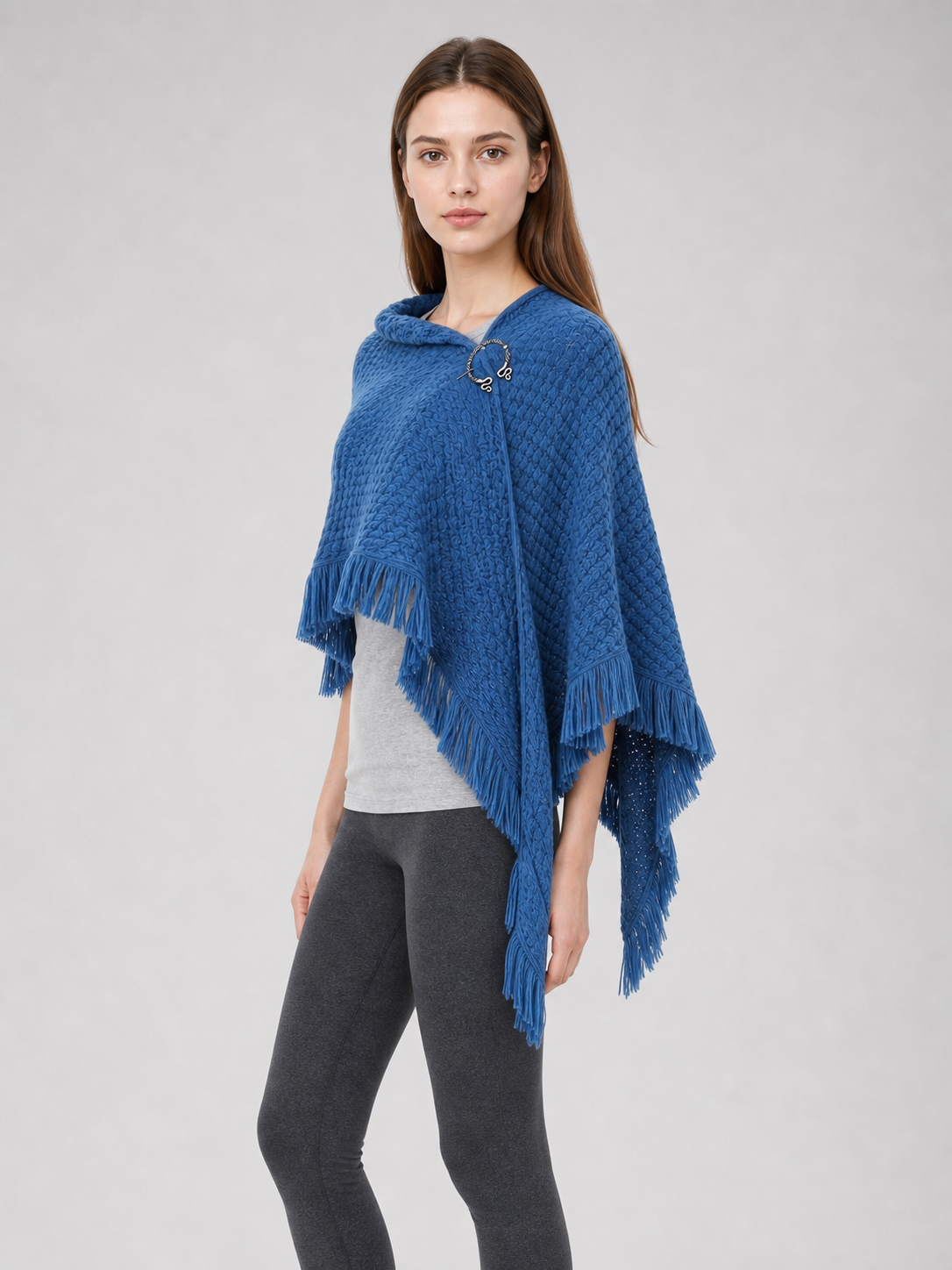 Blue Triangular Wool Shawl Cape