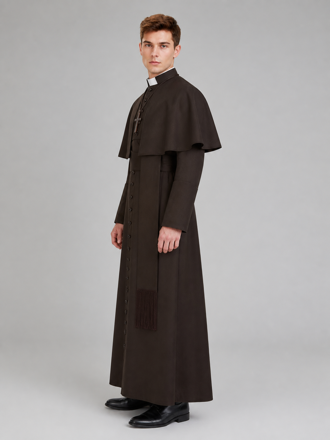 Cosplay Costume: Long Brown Cassock with Cross