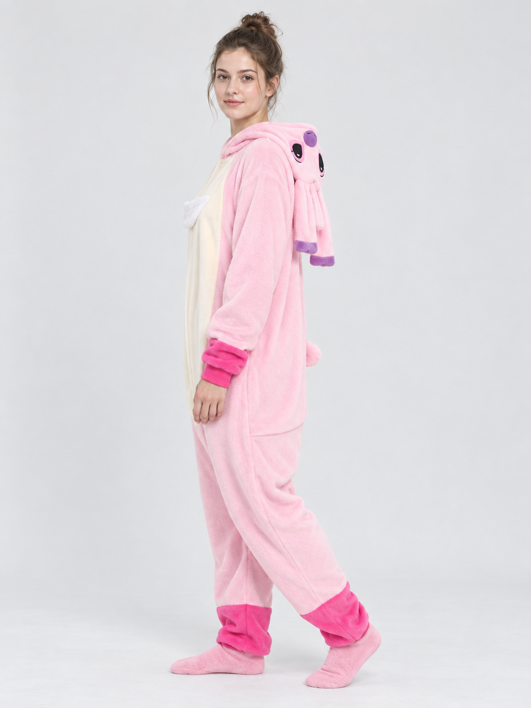 Pink Plush Flannel Hooded Jumpsuit Pajama
