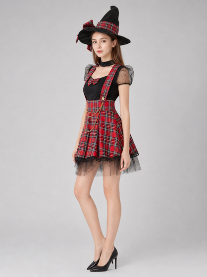 Short Red-and-Black Plaid Cosplay Dress side view