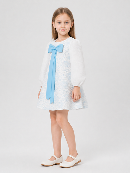 Children’s Dress with Bow, Full Skirt, Long Sleeves side view