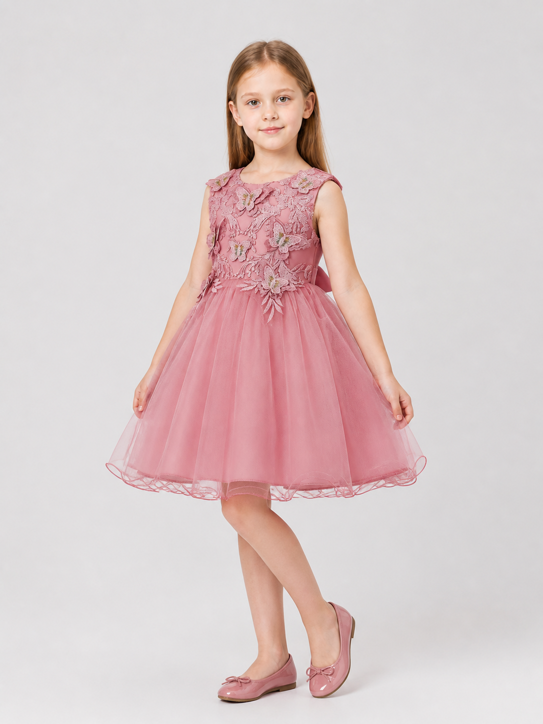 Elegant Princess Tulle Dress with Butterfly Embroidery side view