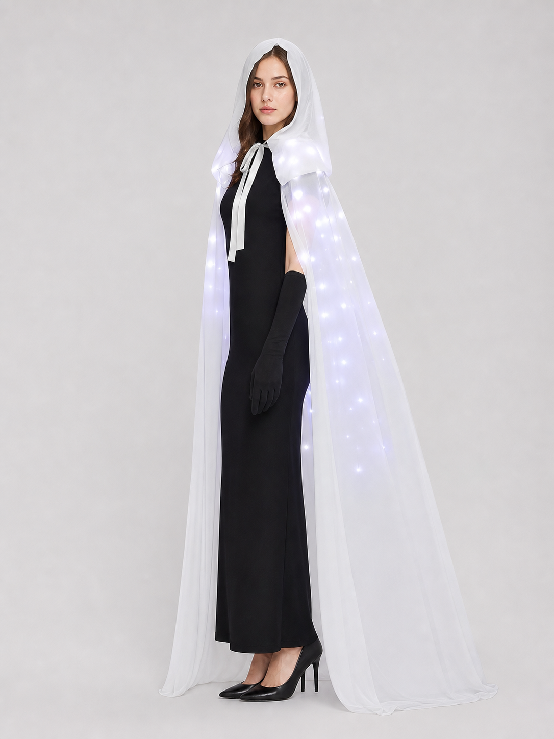 Lighted White Hooded Cape