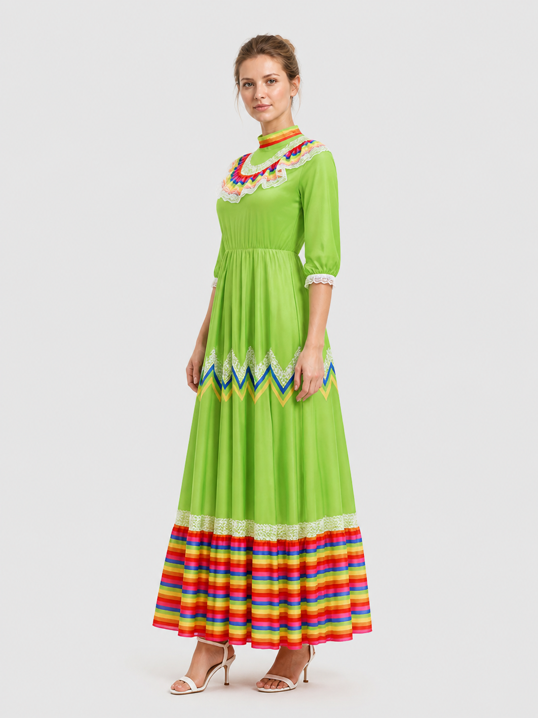 Ethnic Dress with a Full Skirt and Long Sleeves side view
