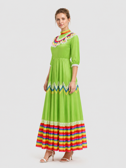 Ethnic Dress with a Full Skirt and Long Sleeves side view