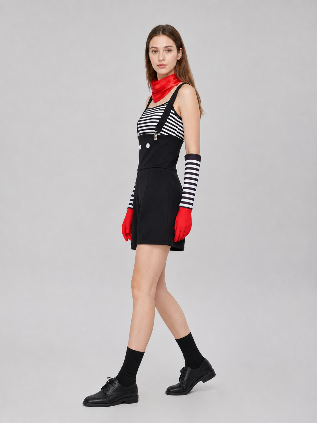 Mime Costume for Cosplay, Striped Set with Hat