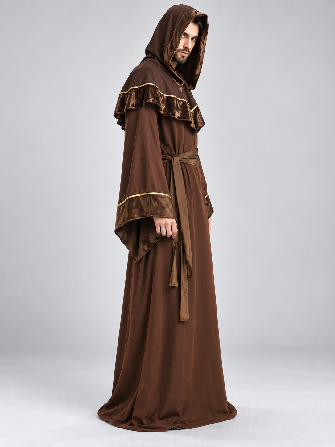 Adult Wizard Costume with Hood and Belt