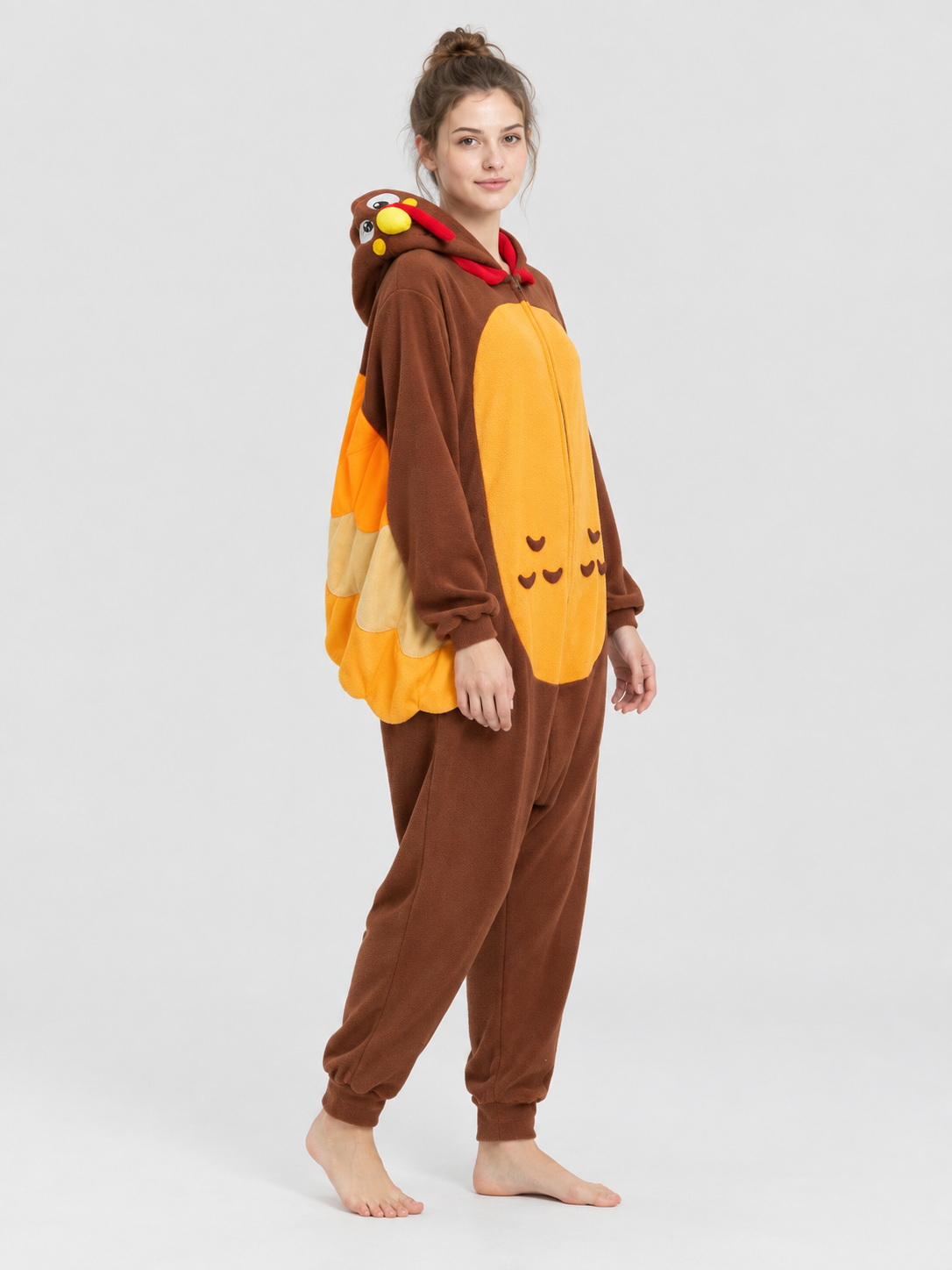 Brown Hooded Pajama Jumpsuit with Wings