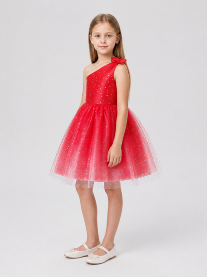 Children’s sequin princess dress with a bow and stars side view