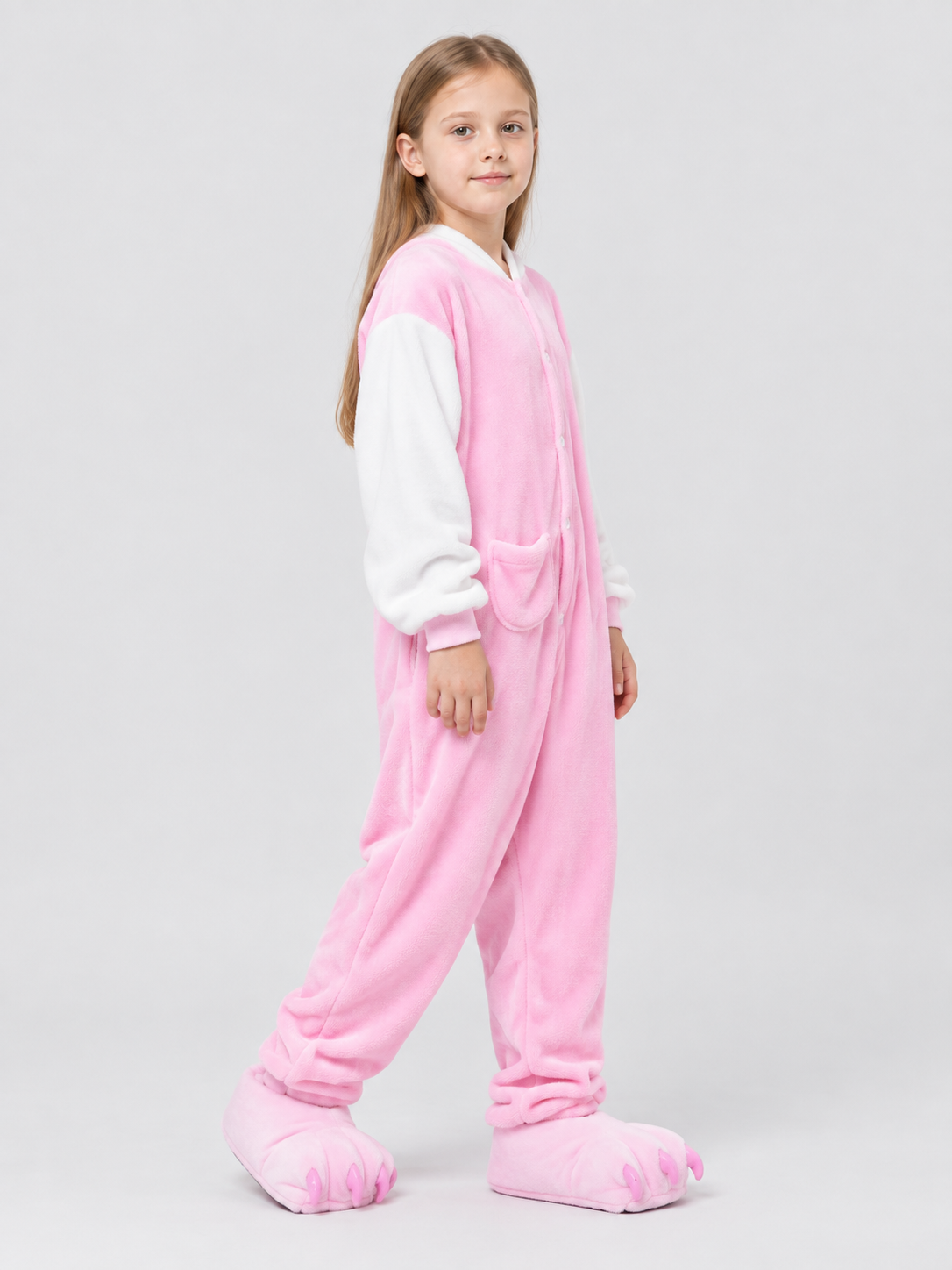 Pink and white jumpsuit pajama with cartoon paw design