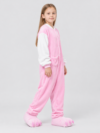 Pink and white jumpsuit pajama with cartoon paw design