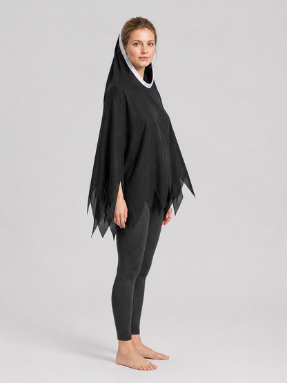 Halloween Nun Costume with Hood and Ragged Edges side view