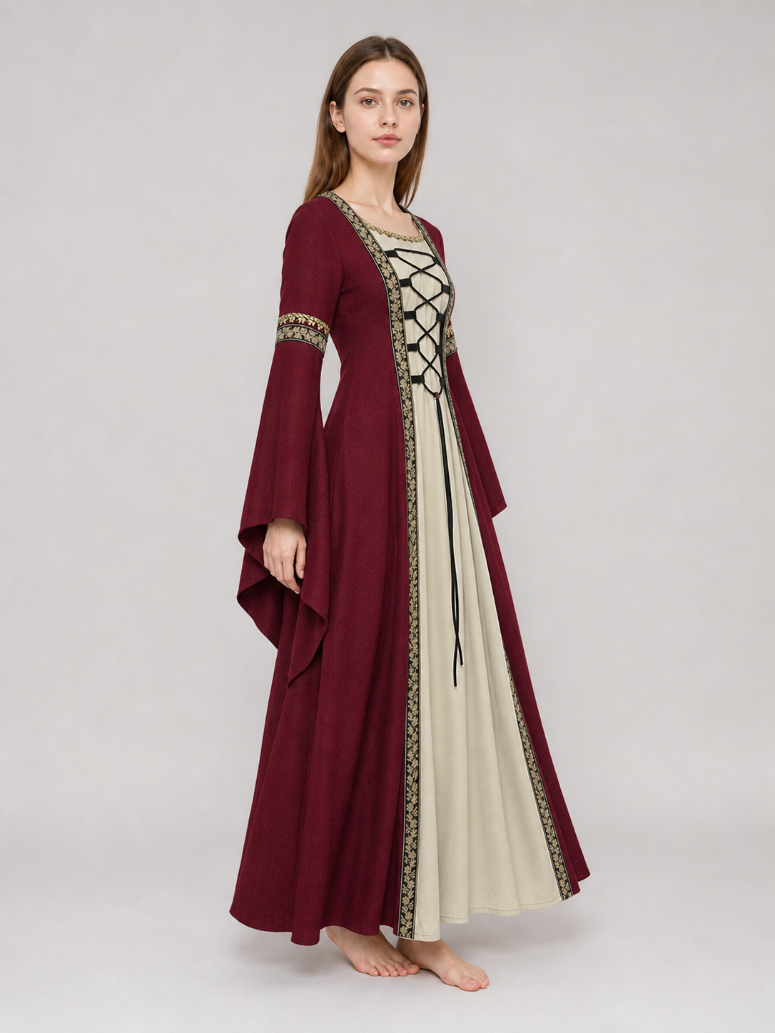 Long Medieval Dress with Flared Sleeves