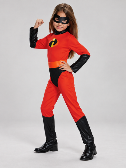 Kids' superhero carnival costume with mask, red
