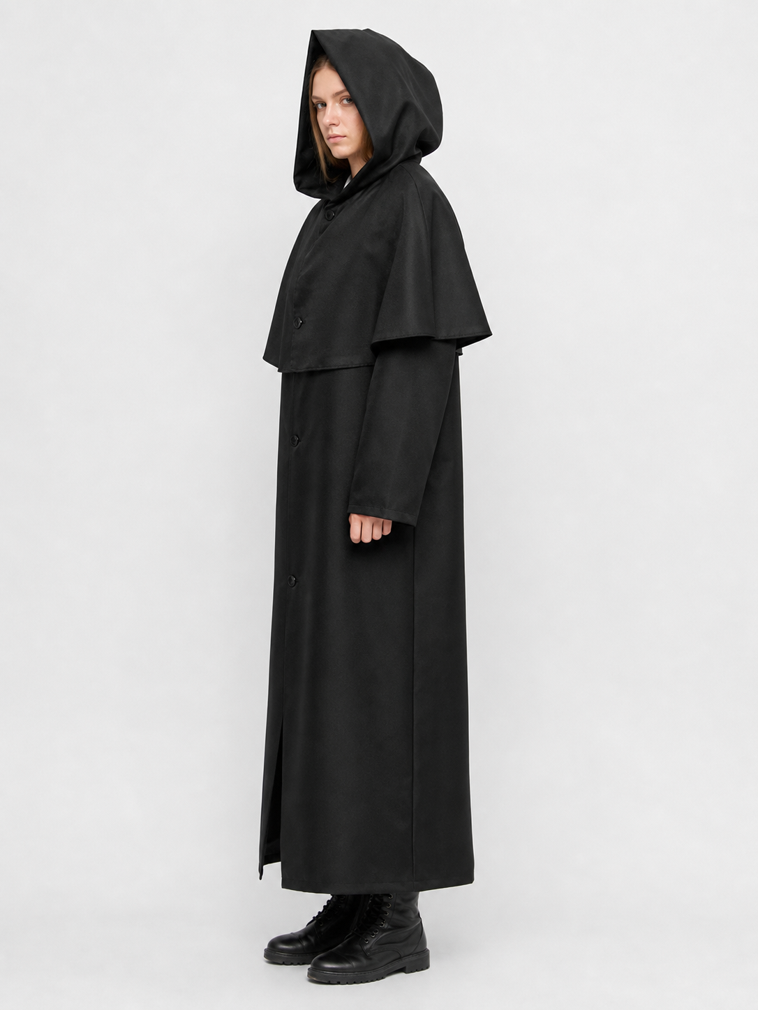 Black long hooded cloak, carnival costume
