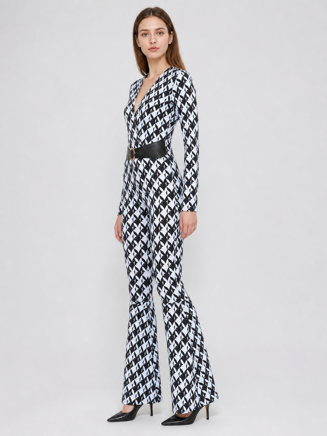 Retro Disco-Style Jumpsuit with Diamond Pattern