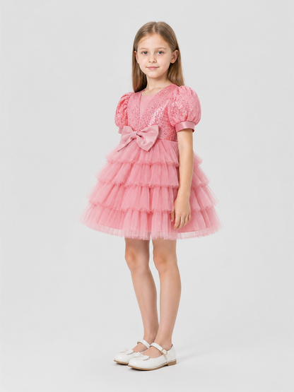 Full Dress with Sequins, Bow, and Mesh Skirt