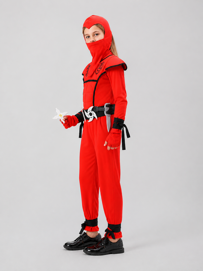 Red and Black Hooded Ninja Costume for Cosplay side view
