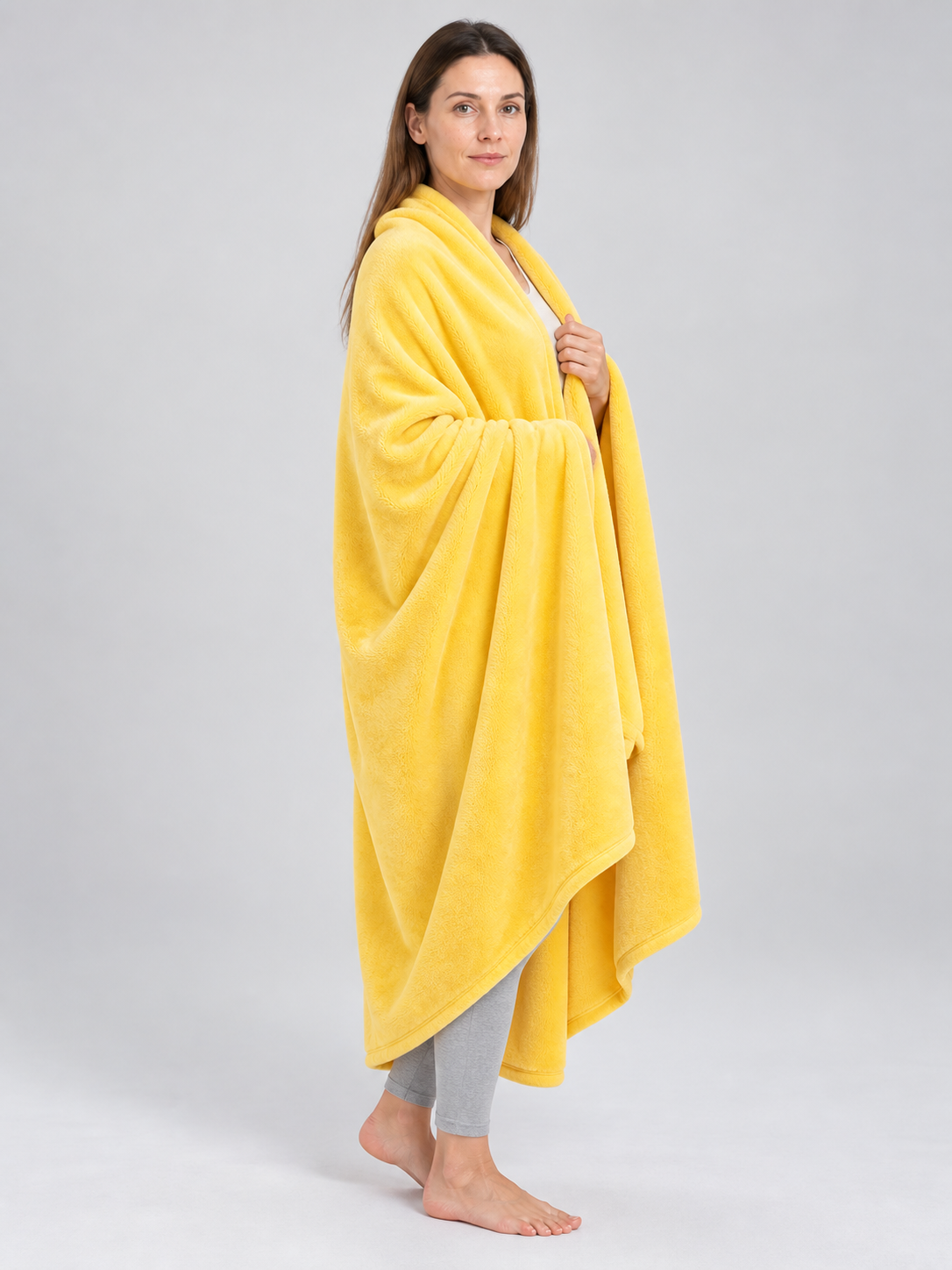 Yellow Solid Color Polyester Blanket with Binding