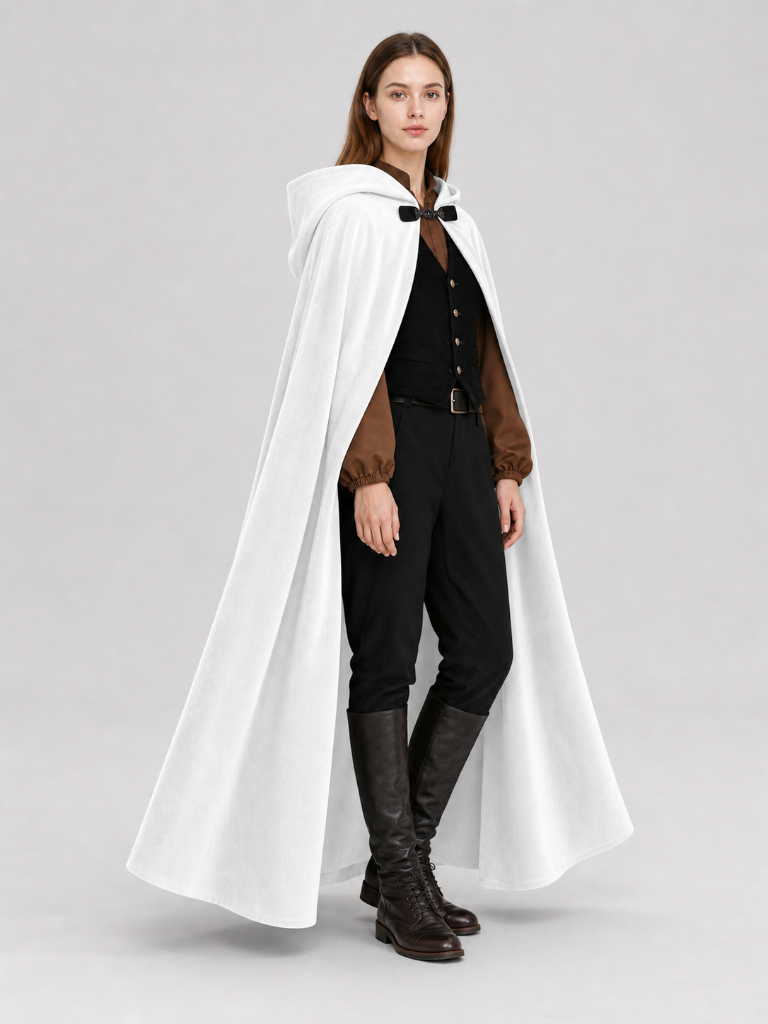 White medieval costume cloak with hood