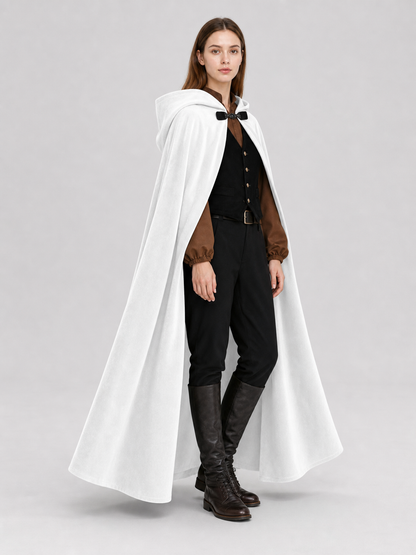 White medieval costume cloak with hood