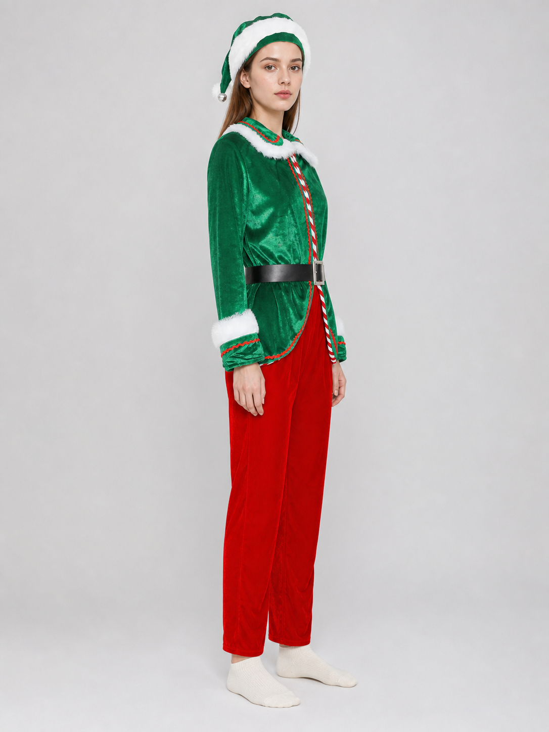 Christmas Character Costume with Hat and Belt side view
