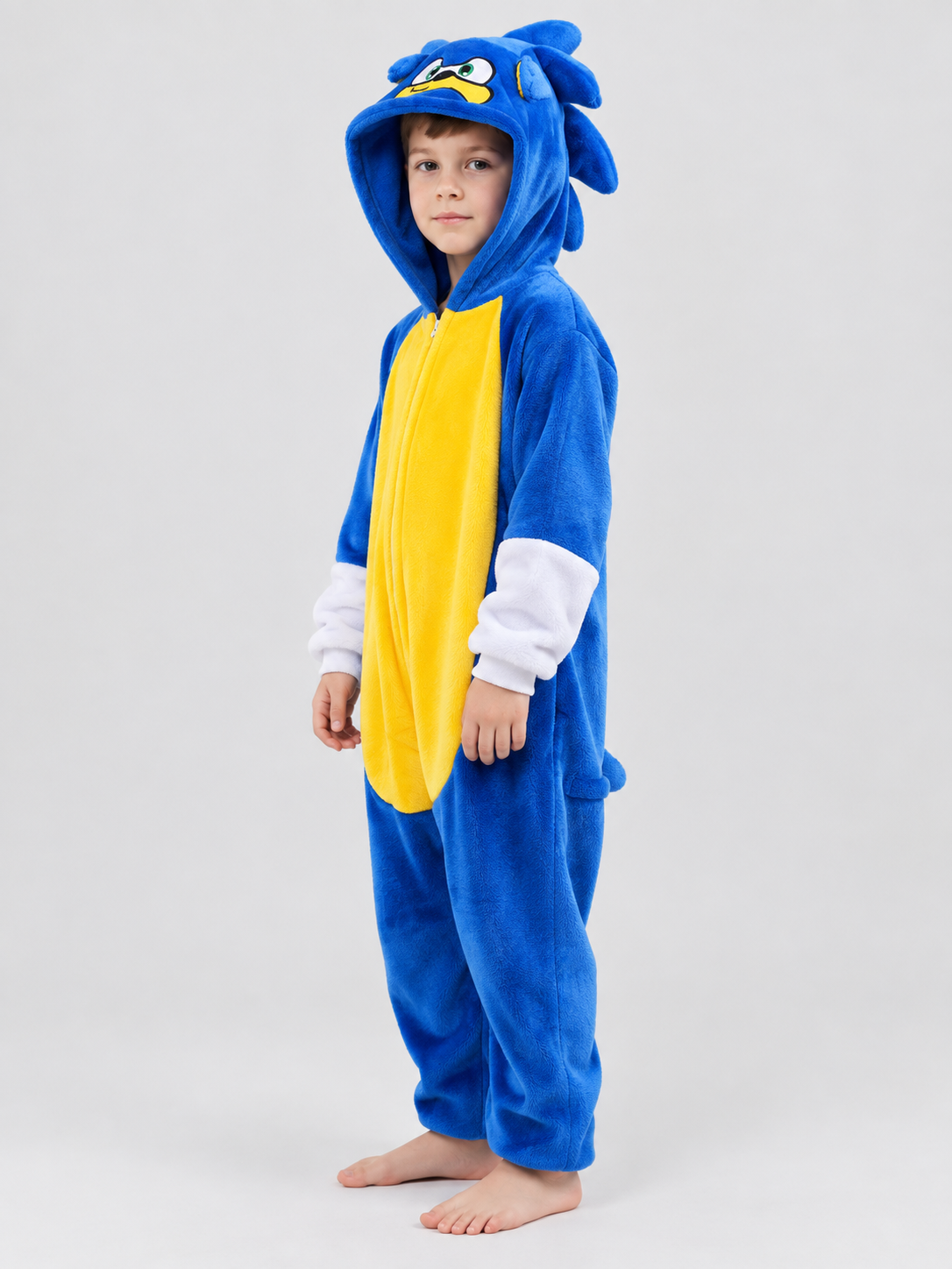 Blue Kigurumi Jumpsuit with Yellow Insert and Hood