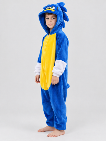 Blue Kigurumi Jumpsuit with Yellow Insert and Hood