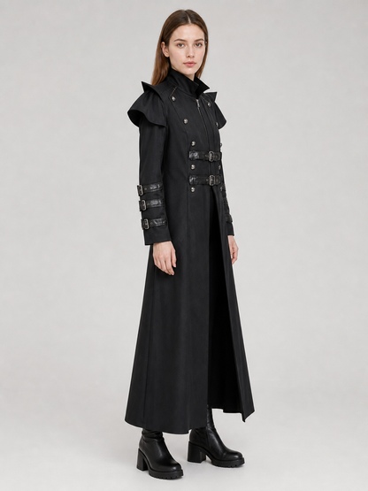 Gothic Coat with Stand Collar and Buckles