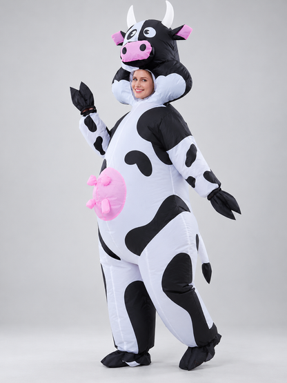 Inflatable Cow Costume with Horns and Pink Details
