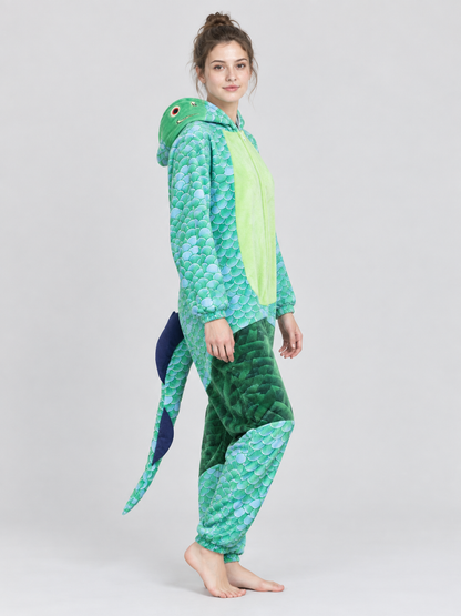Hooded Pajama Jumpsuit with Decorative Tail
