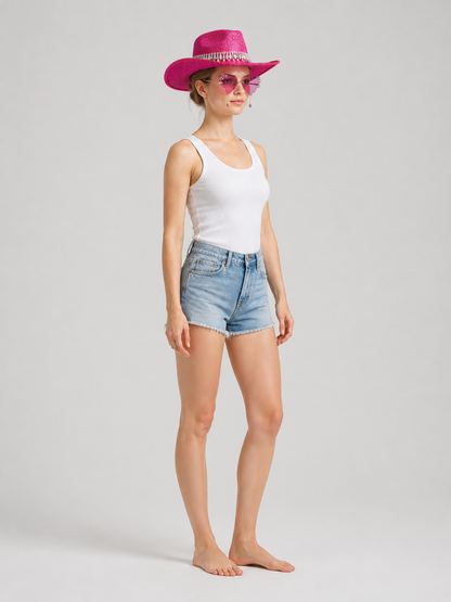 Party Accessory Set: Wide-Brim Hat and Sunglasses side view