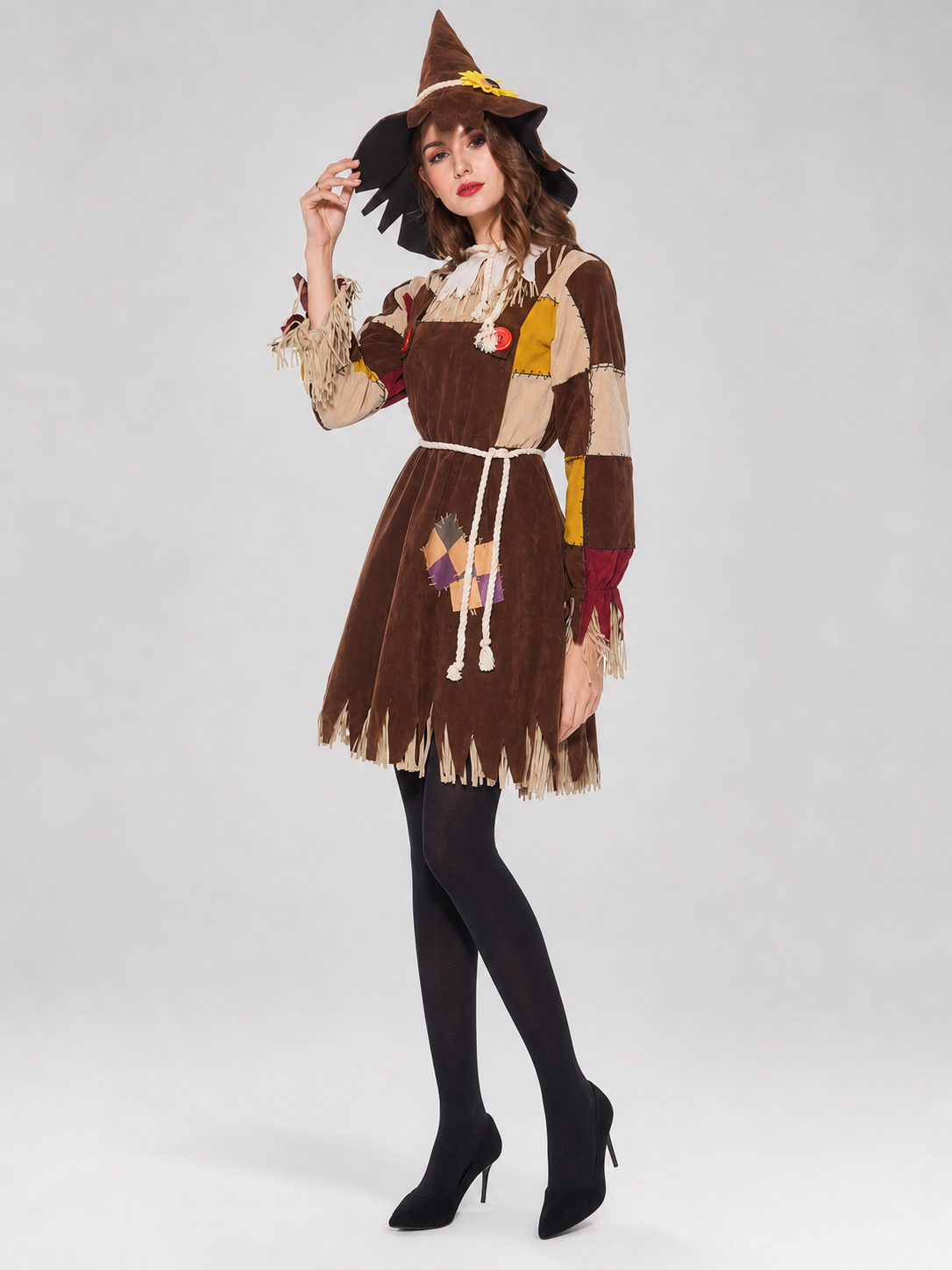 Scarecrow Costume with Patchwork Detailing and Hat