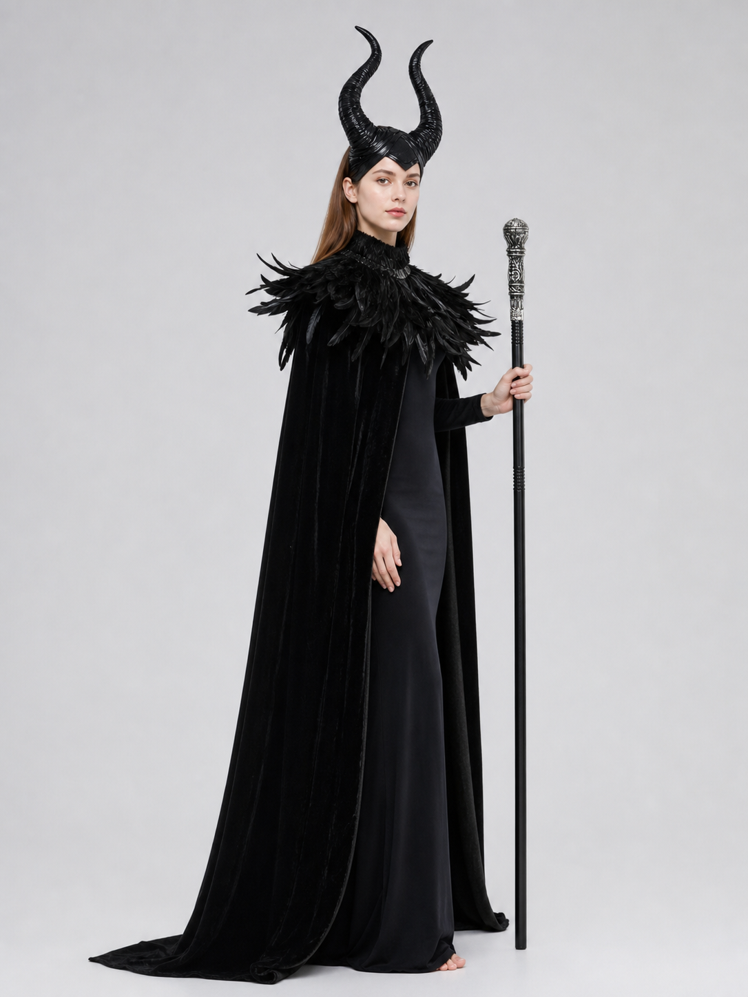 Black cape with scepter, dark fantasy-style set