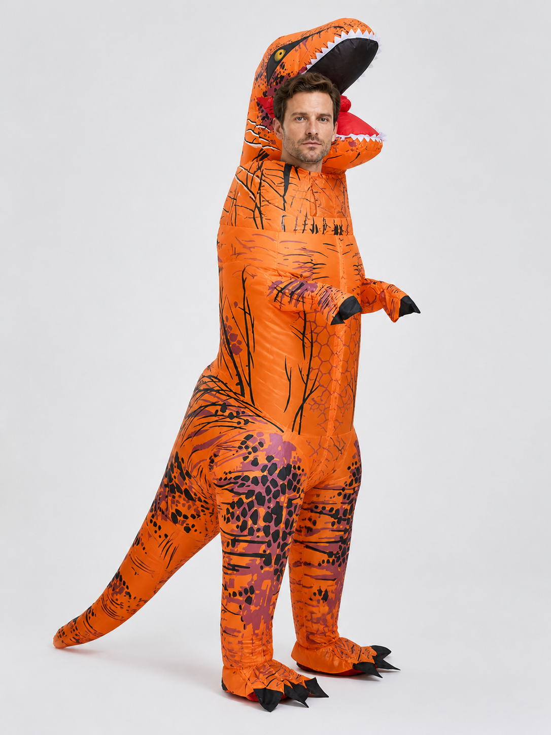 Inflatable Tyrannosaurus Costume for Halloween, Orange side view