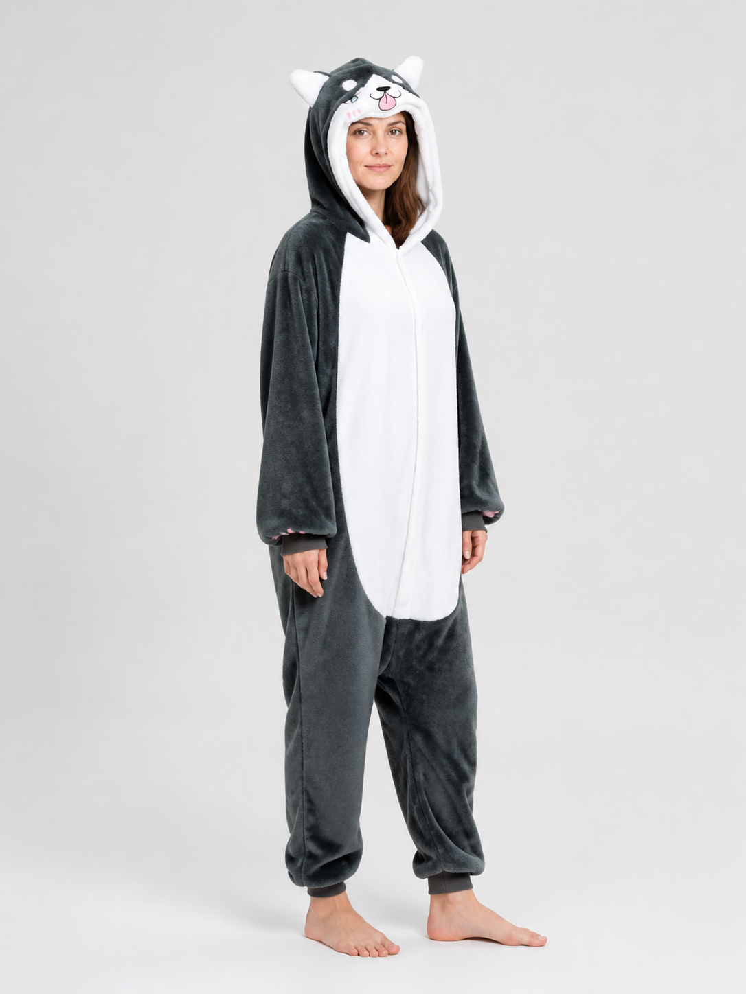 Husky Flannel Hooded One-Piece Pajamas side view