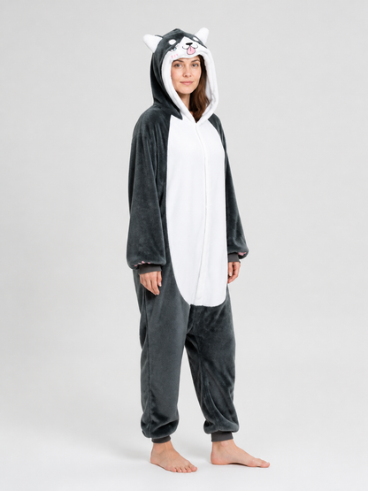 Husky Flannel Hooded One-Piece Pajamas side view