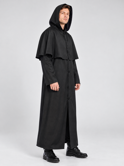 Carnival costume: black hooded cloak with capelet