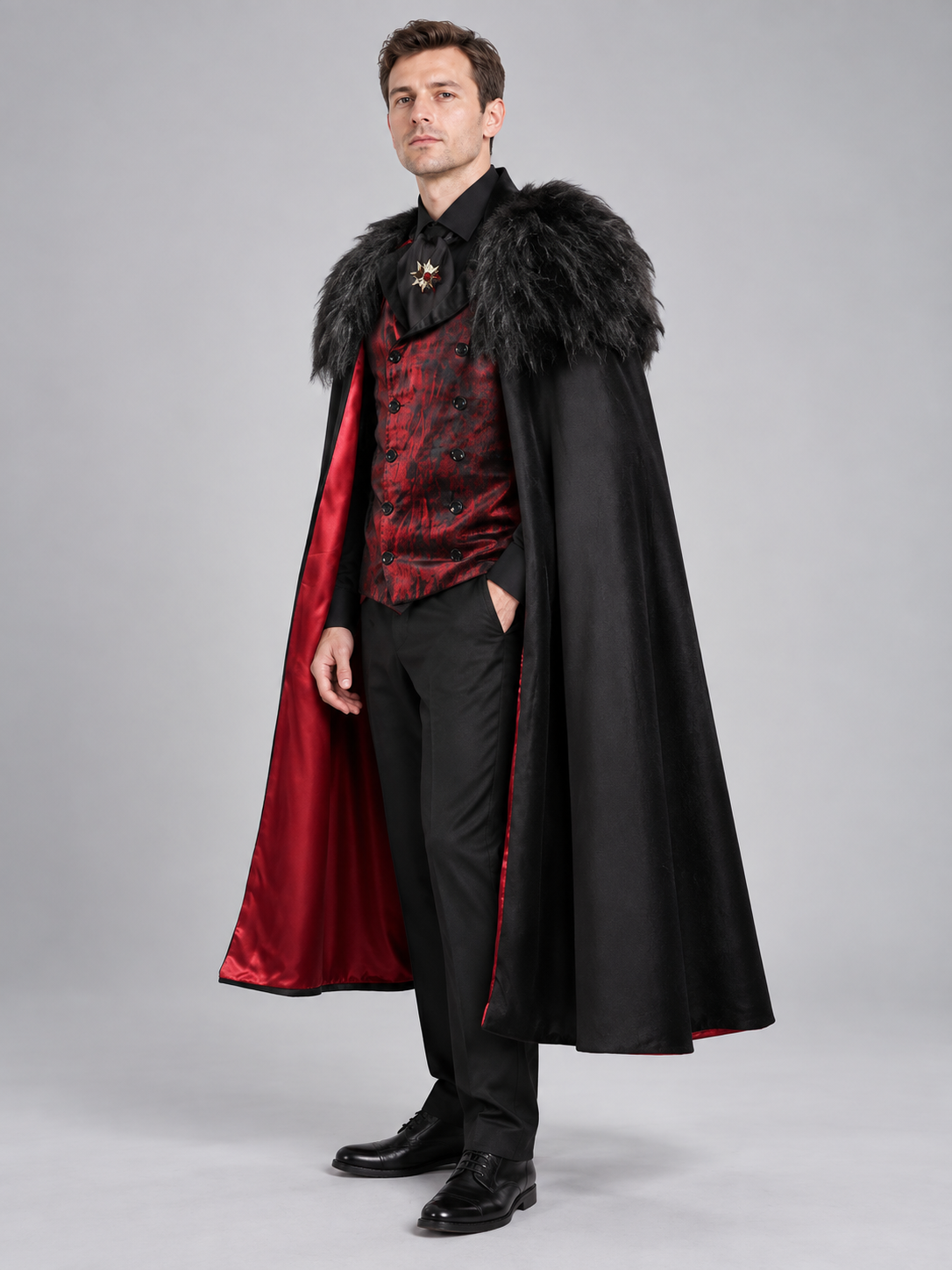 Vampire Costume: Cape with Fur Collar, Vest, Scarf