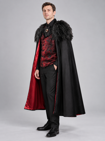 Vampire Costume: Cape with Fur Collar, Vest, Scarf