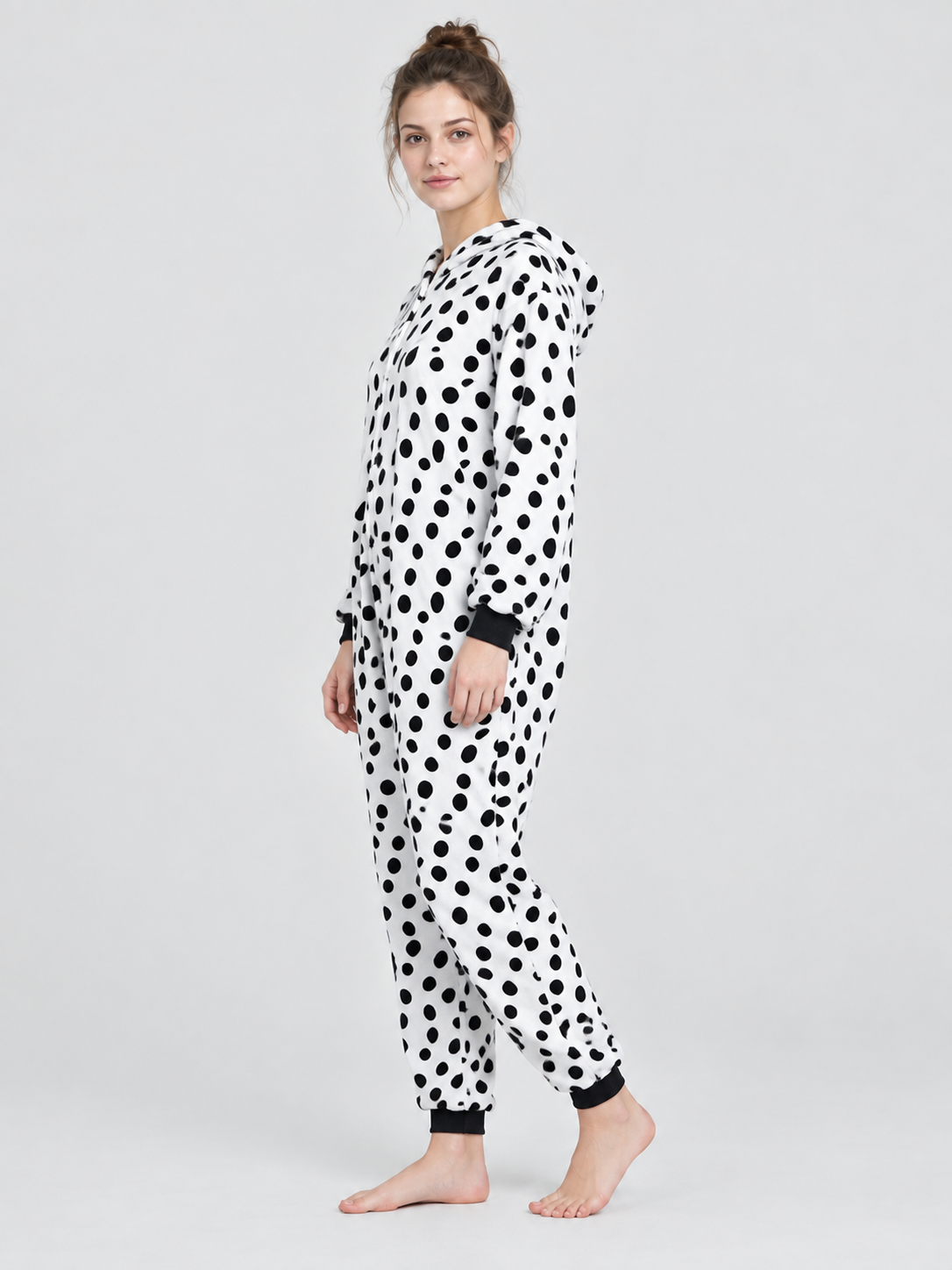 White Kigurumi Pajama with Black Spotted Print