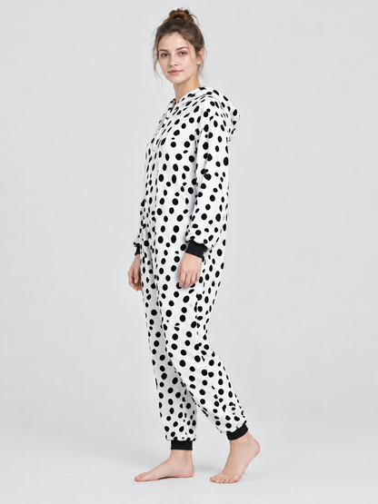 White Kigurumi Pajama with Black Spotted Print