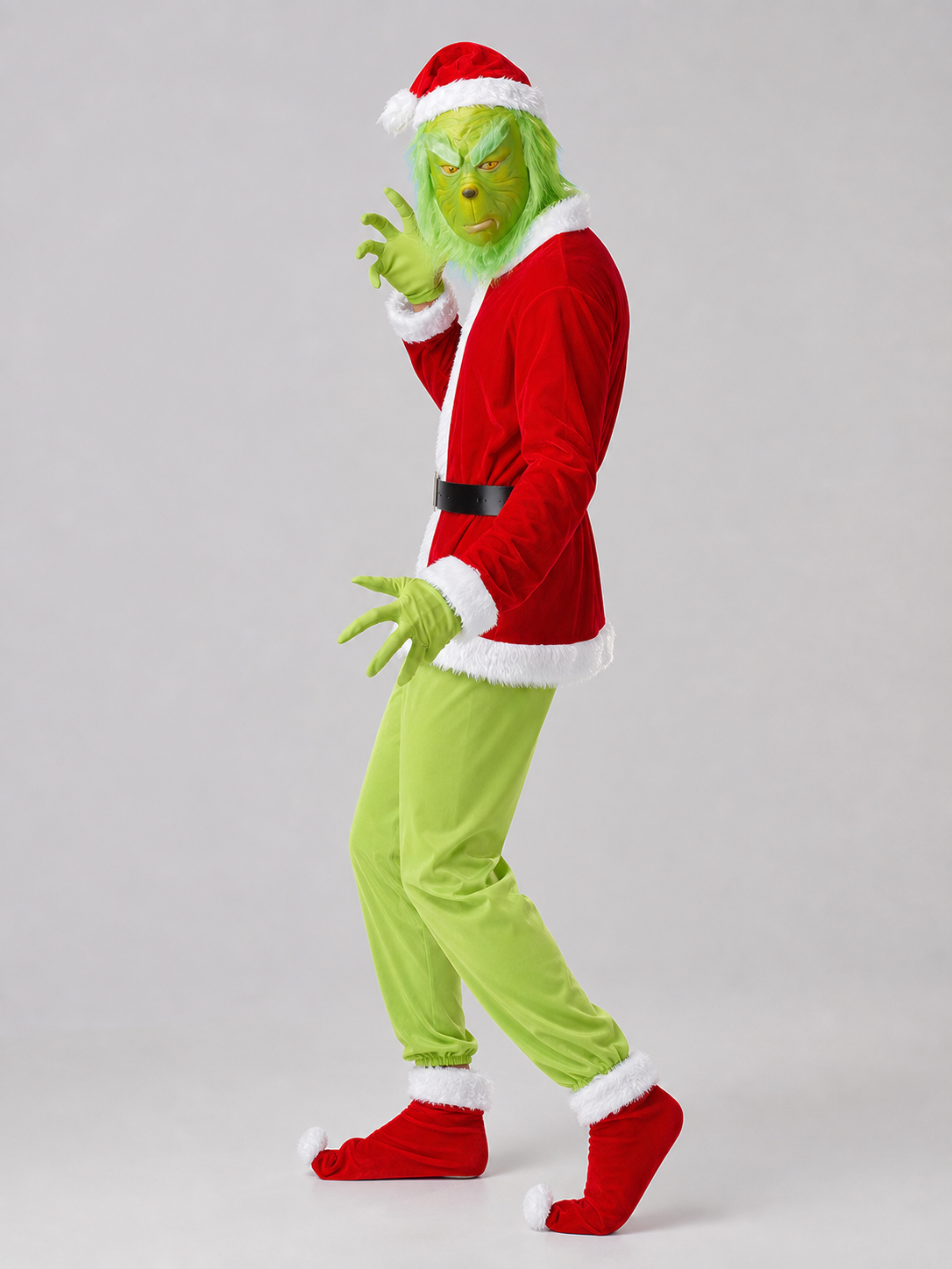 Grinch Costume with Mask and Red Hat