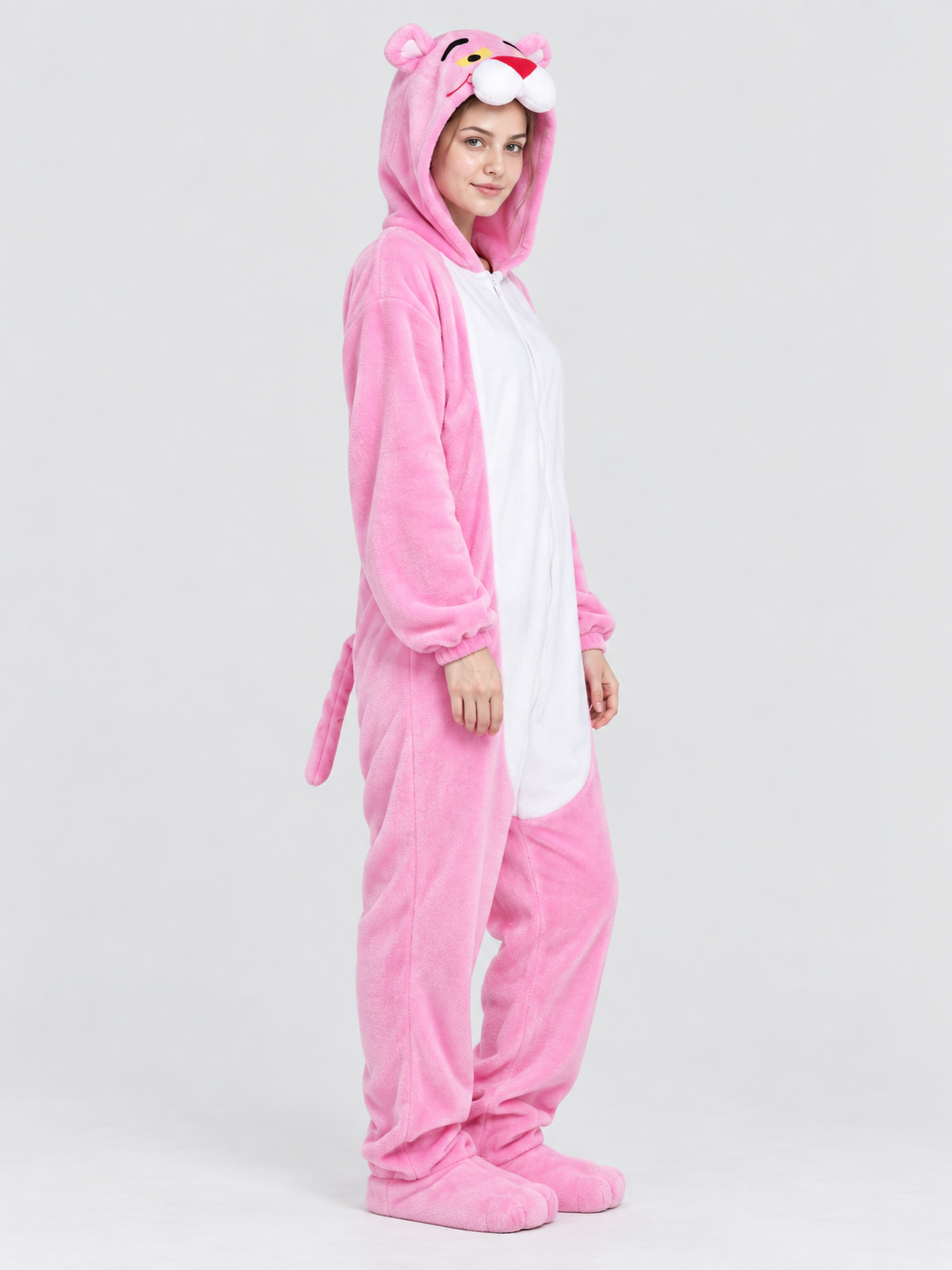 Pink Hooded Pajama Jumpsuit with Ears and Tail